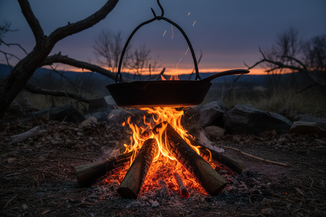 Cast Iron Deep Roasting Pan Over Fire