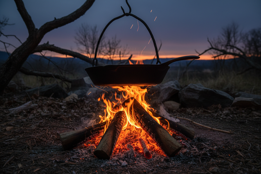 Cast Iron Deep Roasting Pan Over Fire