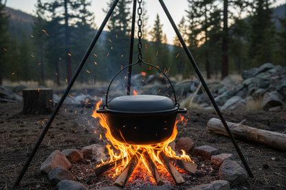 10 inch cast iron cauldron over campfire