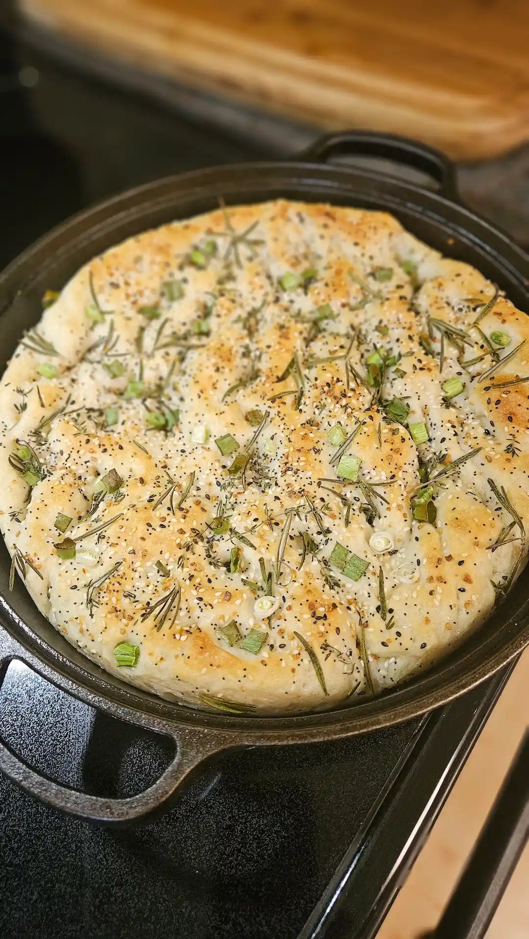 Focaccia bread in 12 inch cast iron pan 