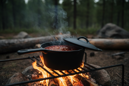 7.5 inch cast iron sauce pan simmering with sauce using product photos
