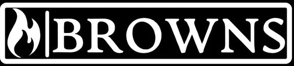 Browns logo with flame icon on a black background